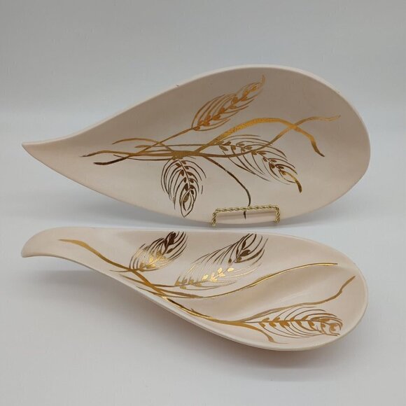 By Eve Other - By Eve Gold Floral Shallow Dish Bowl Spoon Holder Pink Ceramic Handmade Vintage